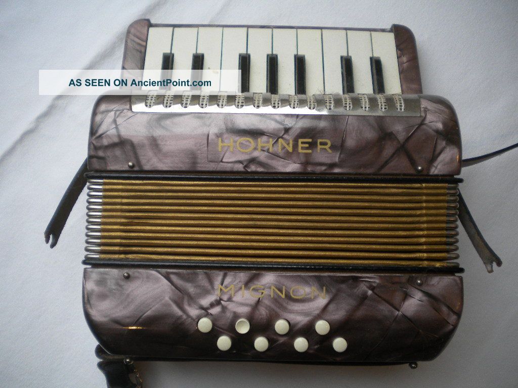 Old/antique Hohner Mignon Small Miniature Accordion C.  1930 - 50 Lavender Pearl Keyboard photo