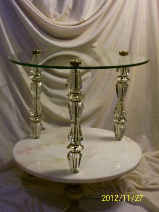 Antique Hollywood Regency/glam/mid Century Period Style Glass/marble End Table photo
