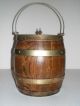 Antique English Oak Ceramic & Silver Plated Biscuit Barrel Or Ice Bucket C.  1900 Boxes photo 1