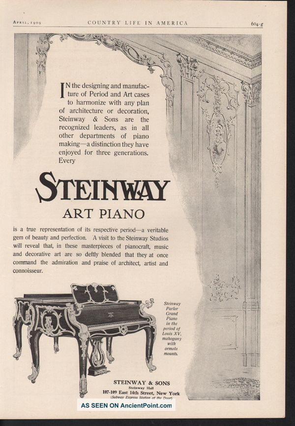 Fp 1909 Steinway Art Piano Music Perform Mahogany New York Keyboard photo