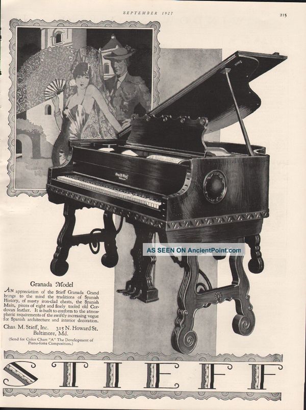 Fp 1927 Stieff Granada Model Piano Music Entertainment Instrument Baltimore Spai Keyboard photo