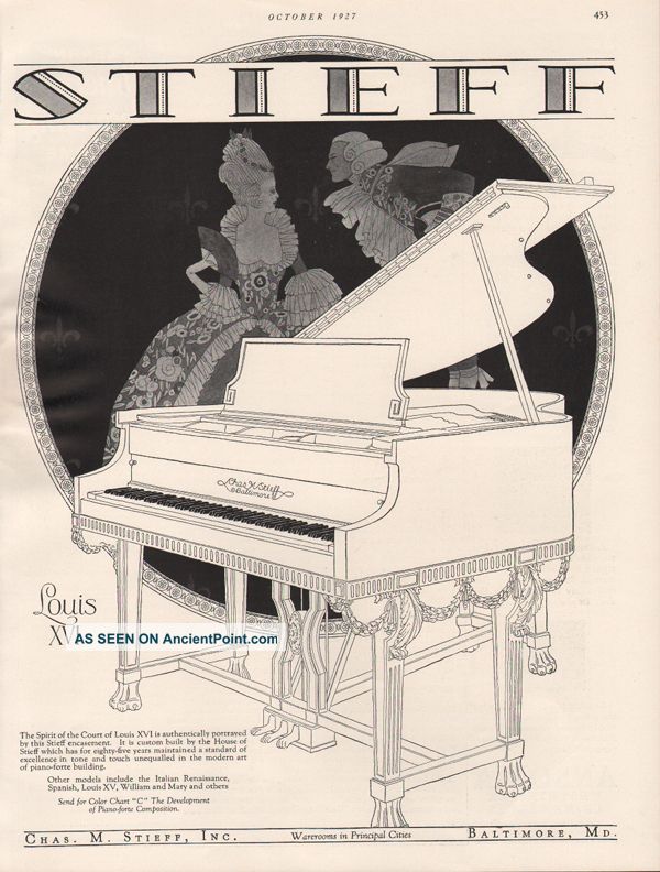 Fp 1927 Chas Stieff Louis Xvi Piano Dance Music Baltimore Key Note Song Instrume Keyboard photo