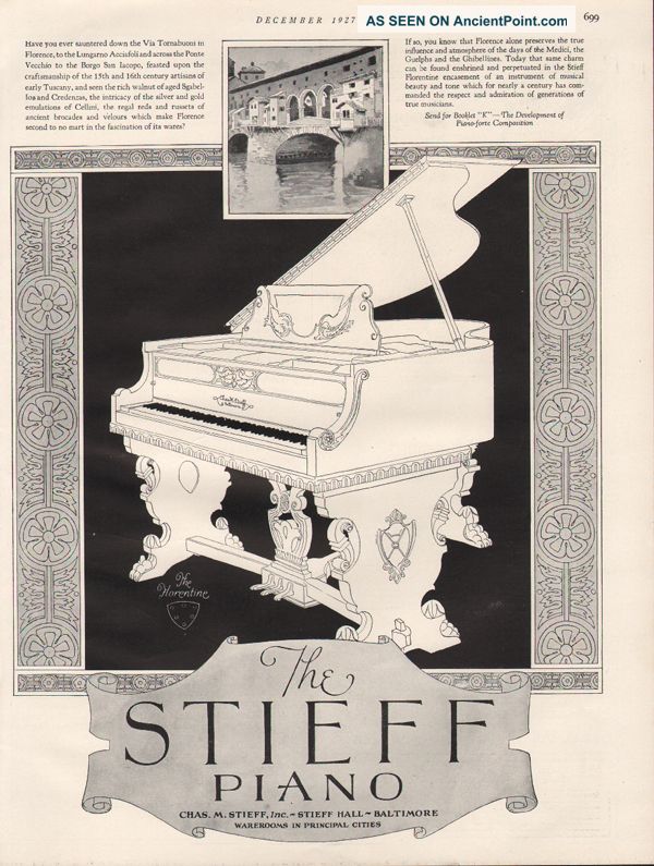 Fp 1927 Stieff Florentine Piano Music Instrument Song Sing Vi Tornabuoni Italy A Keyboard photo
