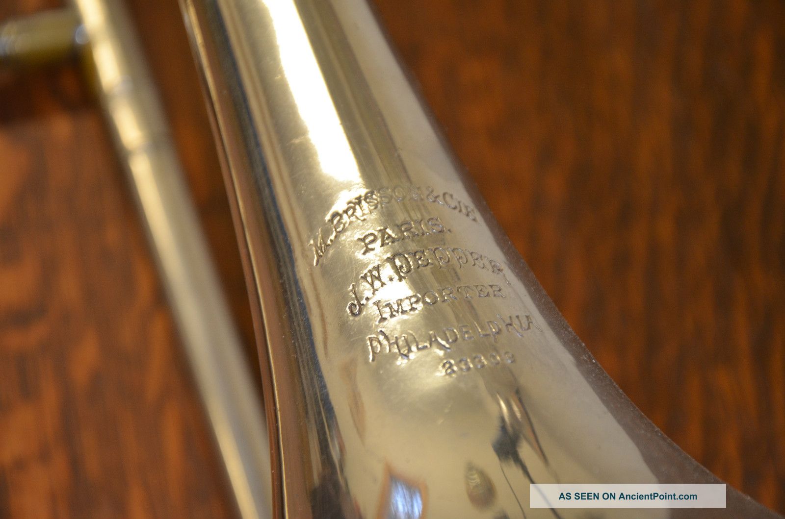 Antique Trombone M.  Brisson Pepper Importer Philadelphia 23309 Silver Trombone Brass photo