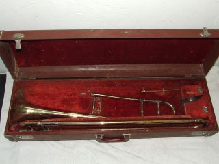 Antique King Cleveland Superior Brass Trombone,  H.  N.  White Co.  King 28 Mouthpiece photo