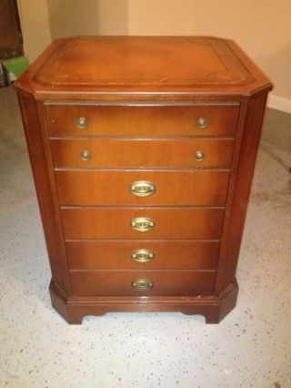 Antique Leather Inlaid Top 6 Front Drawer Wooden Cabinet Wow photo