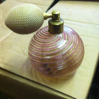 Murano Pink And Gold Stripe Perfume Bottle Good Condition photo