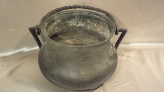 Early Primitive Brass Fire Place Cooking Cauldron Pot Gothic Medieval Bucket photo