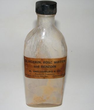 Vintage Apothecary Drug Bottle N.  Snellenburg Co.  Pharmacy Philadelphia Glycerin photo