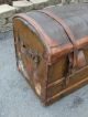 Rare Antique French Goyard Leather,  Brass,  Wood & Wicker Domed Trunk 1800-1899 photo 2