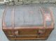 Rare Antique French Goyard Leather,  Brass,  Wood & Wicker Domed Trunk 1800-1899 photo 5