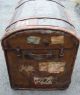 Rare Antique French Goyard Leather,  Brass,  Wood & Wicker Domed Trunk 1800-1899 photo 6