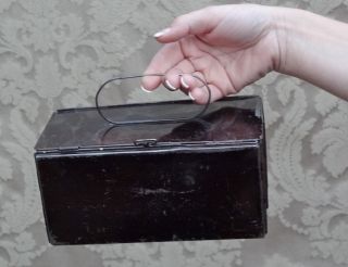 Antique Victorian Foldable Collapsable Tin Money Storage Box With Handle photo