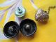 Antique 2 French Jet Buttons/charm/glass Eye Buttons photo 1