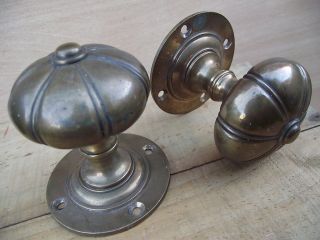 Pair Of Victorian Brass Door Knobs Old Vintage Handles Edwardian Pine Oak Front photo