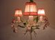 Vintage French Provence Painted Tole Chandelier W Pink Silk Shades Chandeliers, Fixtures, Sconces photo 2
