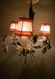 Vintage French Provence Painted Tole Chandelier W Pink Silk Shades Chandeliers, Fixtures, Sconces photo 3