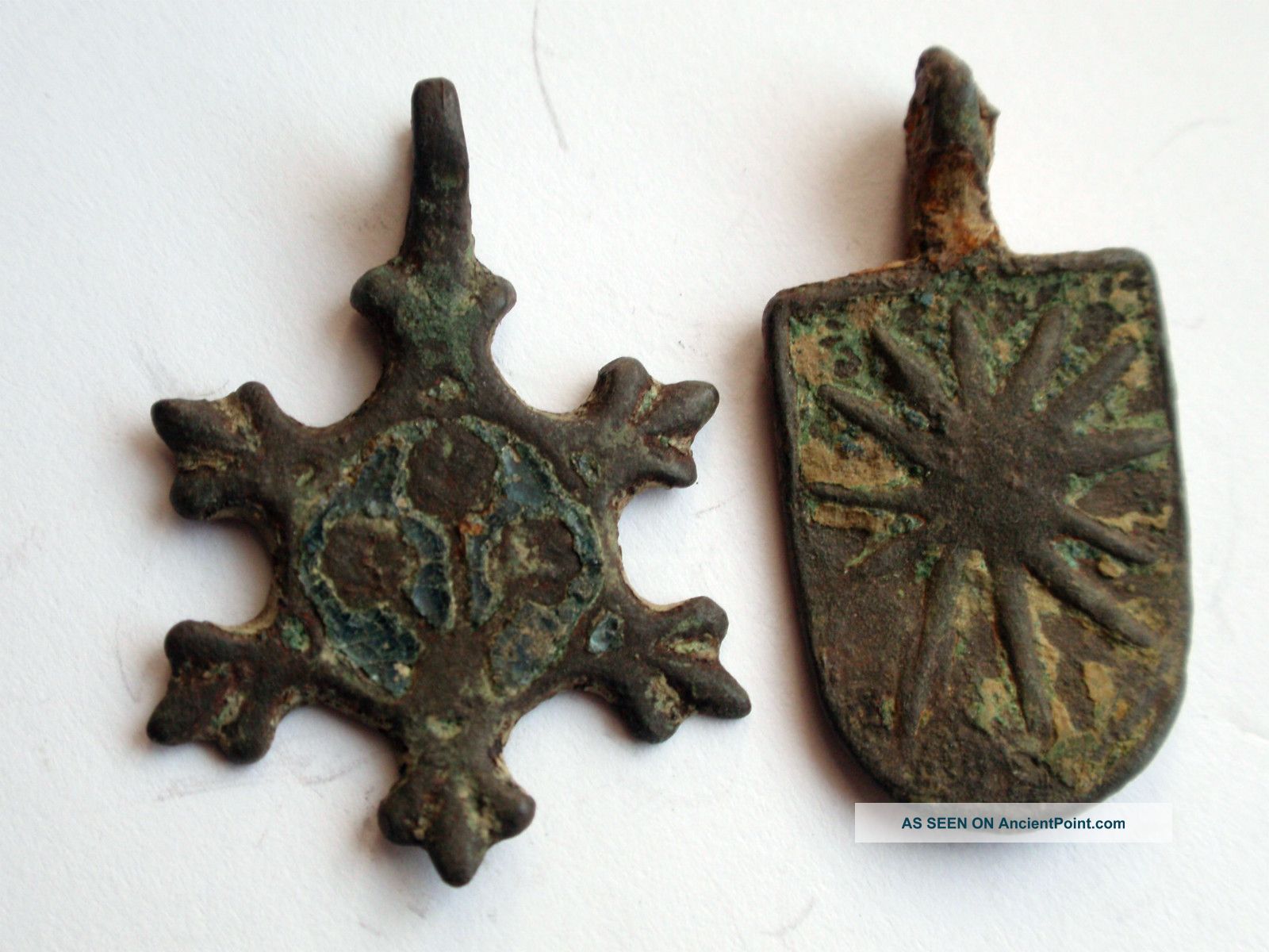 2 X Rare Bronze Medieval Heraldic Pendants 15th Century Ad.  