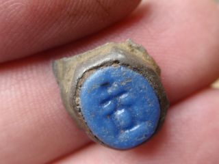 Rare Roman Silver Ring With Blue Intaglio Top Section Only 2nd Cent Ad. photo