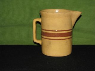 Antique Primitive Yelloware Cream Pitcher With Brown Band photo