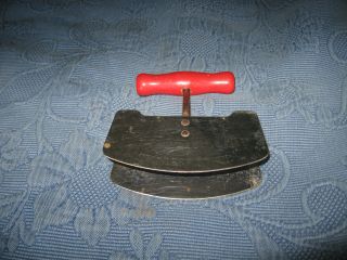 Vintage Primitive Stainless Steel Two Blade Red Wooden Handled Kitchen Chopper photo