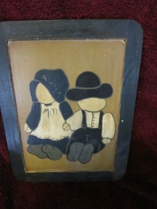 Primitive Folk Art Picture,  On Chalk Board Hand Painted Hangs On Wall photo