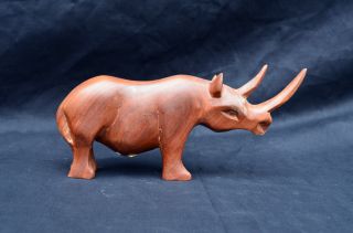 African Hand Carved Wood Art Wooden Rhinoceros Rhino Figurine photo