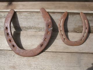 Antique Primitive Forged Old Lucky Horse Shoes - Large & Small photo