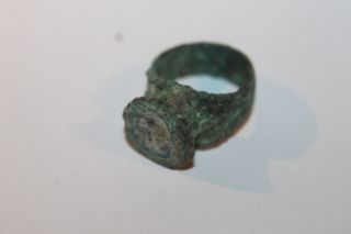 Quality Ancient Greek Bronze Patinated ' Trumpet Bezel Finger Ring 4th Bc photo