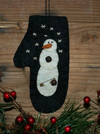Primitive Snowman Mitten Ornament - Rusty Bells & Safety Pin photo