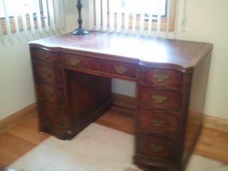 Antique Charles R.  Sligh Executive Walnut Desk W/leather Top photo