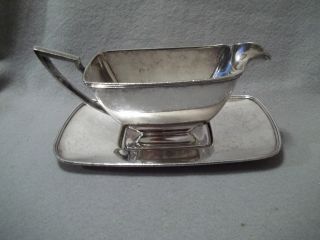 Pairpoint Silver Plate Empire Style Rectangular Gravy Boat And Tray Made In Usa photo