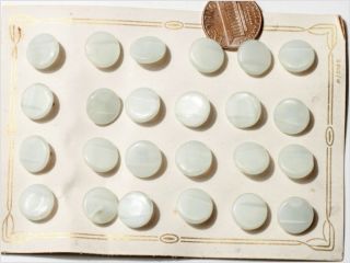 24 White Satin Depression Glass Buttons Card 11 Mm Antique Vintage Czech photo