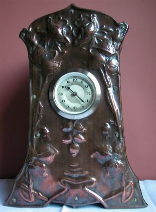 Arts & Crafts Hammered Copper Mantle Clock C 1910 photo
