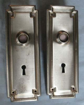 Antique Pair Door Backplates Stamped Metal Ca 1900 7 1/2 