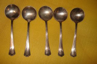 Vintage Set Of 5 Silver Plated Small Soup Spoons By R.  C.  Co.  Set photo