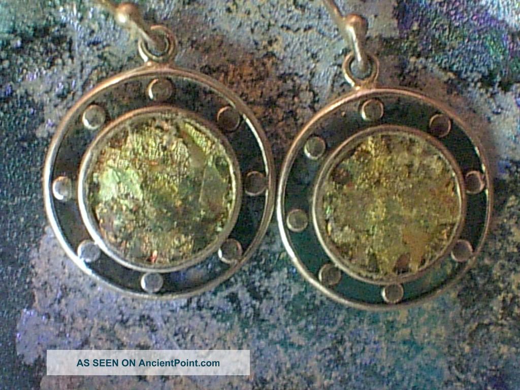 Unique 2000 Years Old Roman Glass Sterling Silver Earrings Roman photo