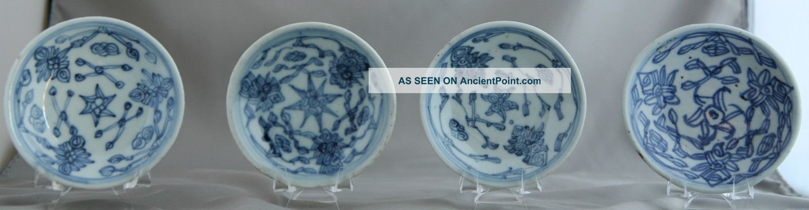Set Of 4 Antique Blue And White Chinese Plates With Seal Marks Plates photo