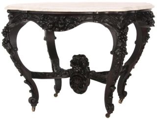 Heavily Carved Walnut Rococo Marble Top Parlor Table photo