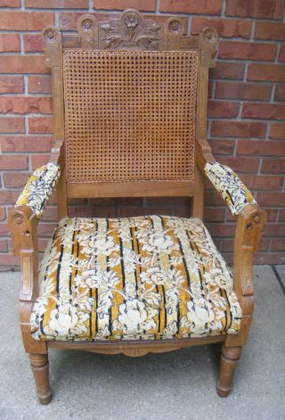 Antique Victorian Eastlake Chair Cane Upholstered photo