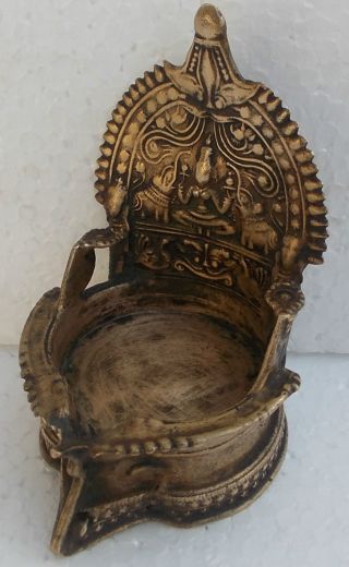 Antique Vintage Hand Casted Brass Puja Worship Oil Lamp Goddess Laxmi photo