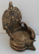 Antique Vintage Hand Casted Brass Puja Worship Oil Lamp Goddess Laxmi India photo 2