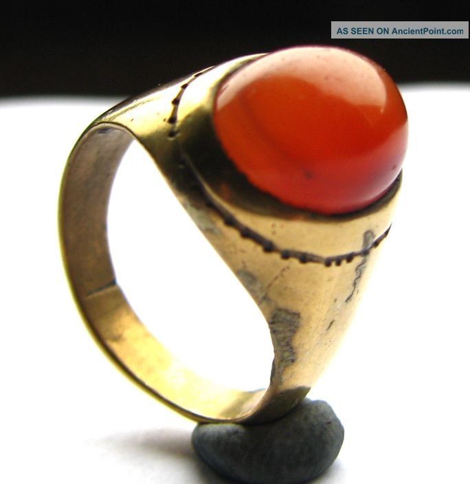 Fine Georgian Era Gold Gilt Signet Ring - Deep Orange Carnelian Cabochon European photo