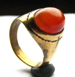 Fine Georgian Era Gold Gilt Signet Ring - Deep Orange Carnelian Cabochon photo