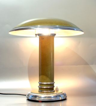 French Art Deco Mushroom Table Lamp George Halais Green Bauhaus Lampe photo
