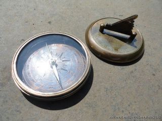Good Quality Replica Antiqued Brass Pocket Gilbert Sundial Compass photo