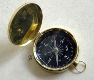 Brass Pocket Flat Compass W/lid Collectible Ship Marine Compass With Black Dial photo