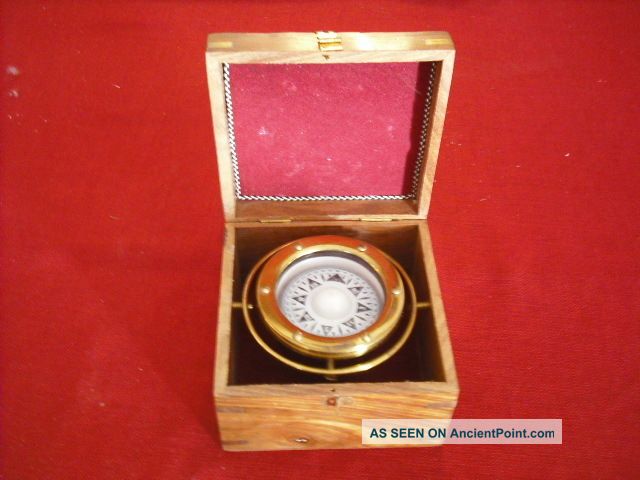 Nautical Brass Gimbal Ship Boxed Compass Collectible Ship Compass Marine Gift Compasses photo