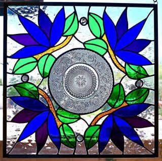 Stained Glass Window Panel Art Nouveau Vintage Plate photo