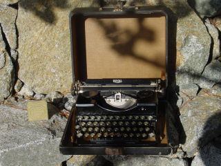 Vintage Royal Portable Typewriter Gloss Black White Glass Keys With Case photo